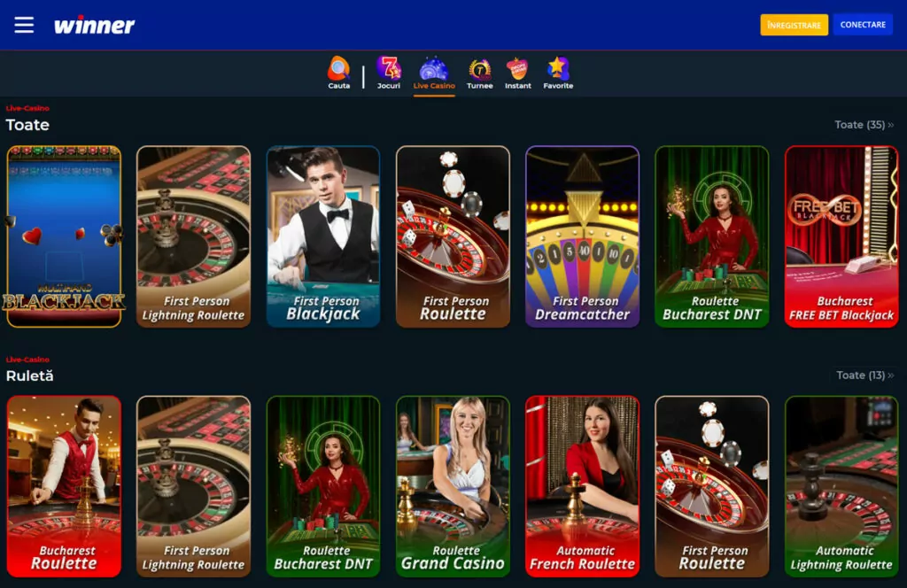 winner casino interface